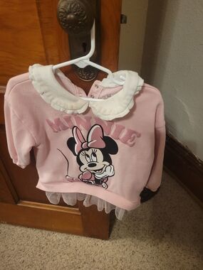 Disney Baby Pink Minnie Mouse Hooded Top with White Collar